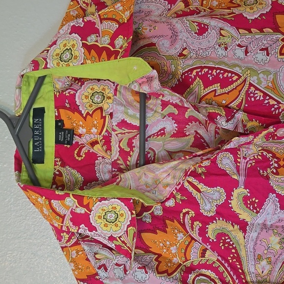 Lauren Ralph Lauren Pink Paisley Button Down Shirt Size Medium - Picture 3 of 6